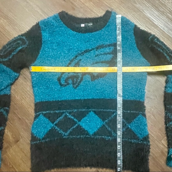 Philadelphia Eagles NFL Klew Women's Fuzzy Ugly Sweater Eyelash Green Crew Sz S - Picture 7 of 7